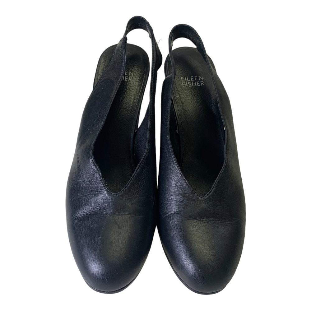 Eileen Fisher Womens Black Leather Sling Back 3" Heel Vero Cuoio (Real Leather)